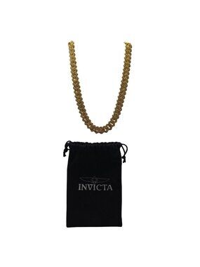 Invicta Mens Gold Tone Cuban Link Necklace Iced Out Crystal Detailing 20"